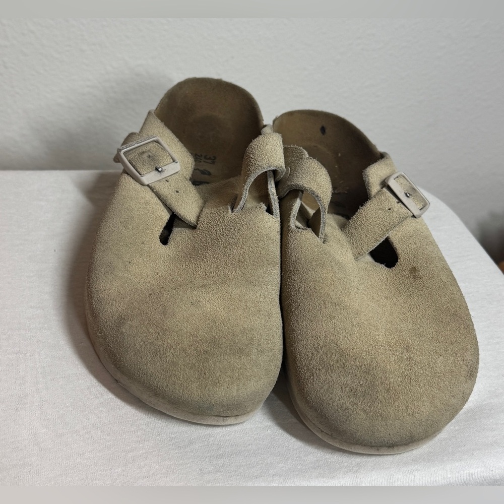 Birkenstock Boston Cream Soft Suede Leather Buckle Clogs Size 37 US Women’s 6.5 - Picture 5 of 14